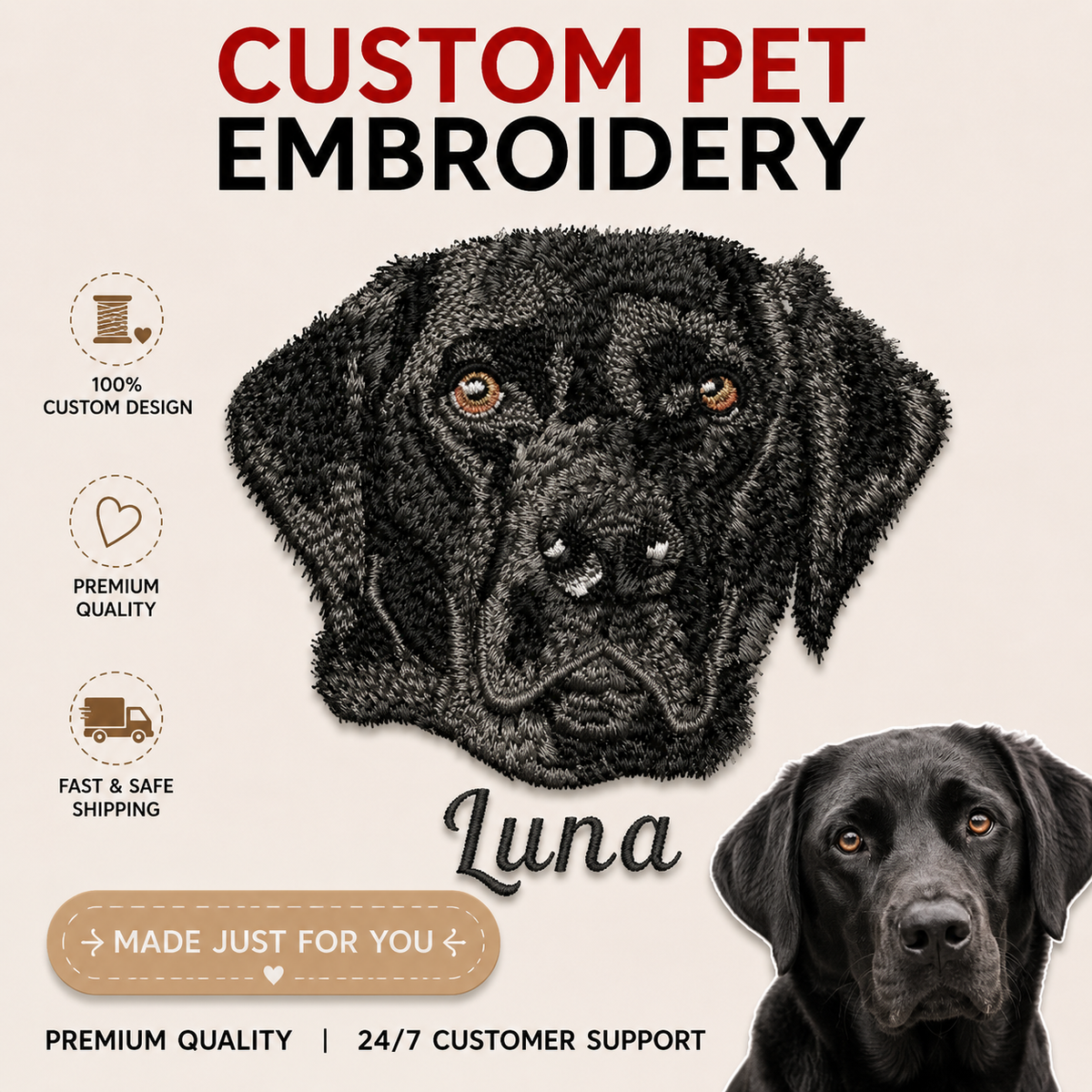 Custom full body pet embroidery file – dog and cat design – example 4