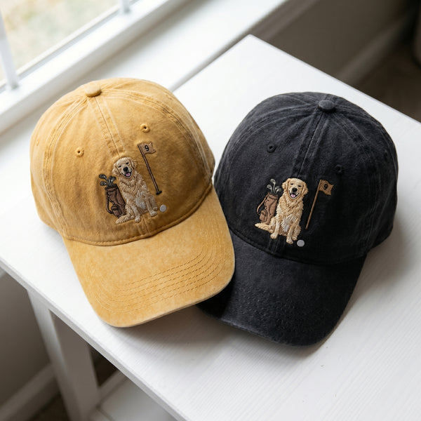 Golden Retriever Embroidered Cap – Mustard & Black Dad Hat