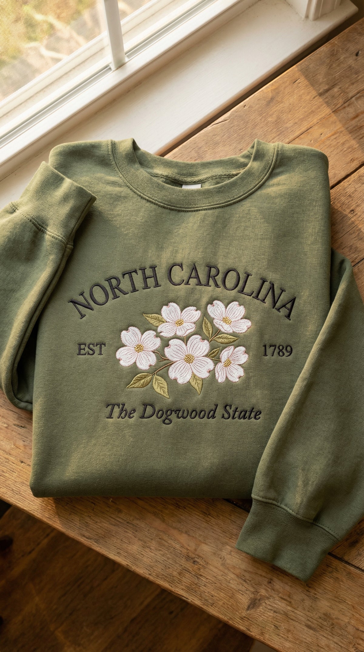 North Carolina Dogwood State Embroidered Sweatshirt – Custom State Pride - photo 1