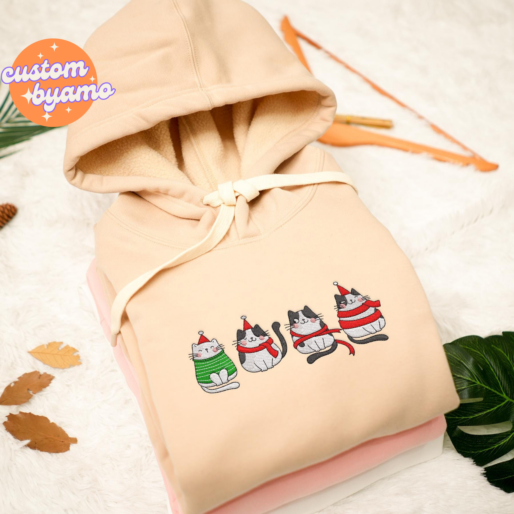 Christmas Cat Embroidered Sweater/Hoodie