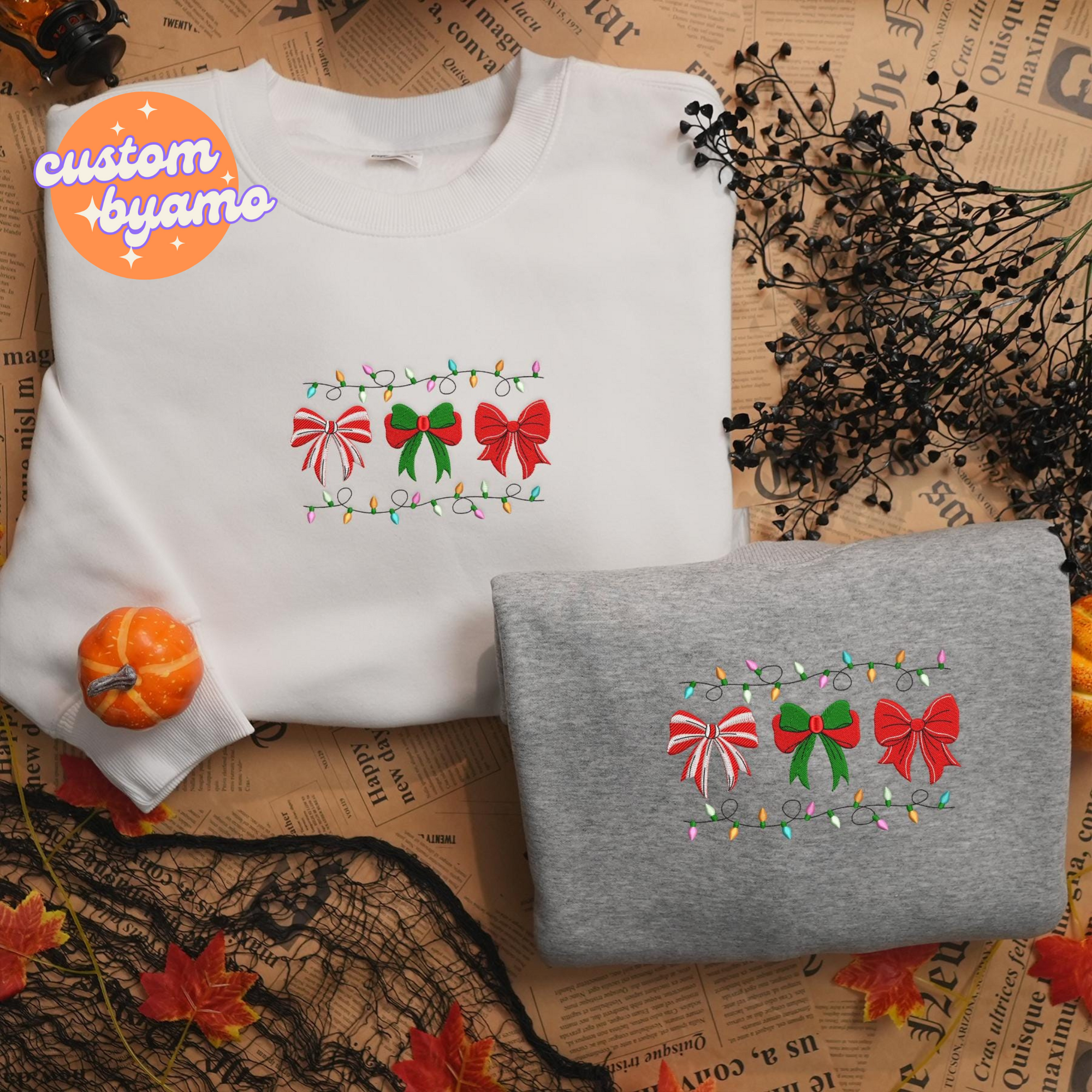 Christmas Coquette Bow  Embroidered Sweater/Hoodie