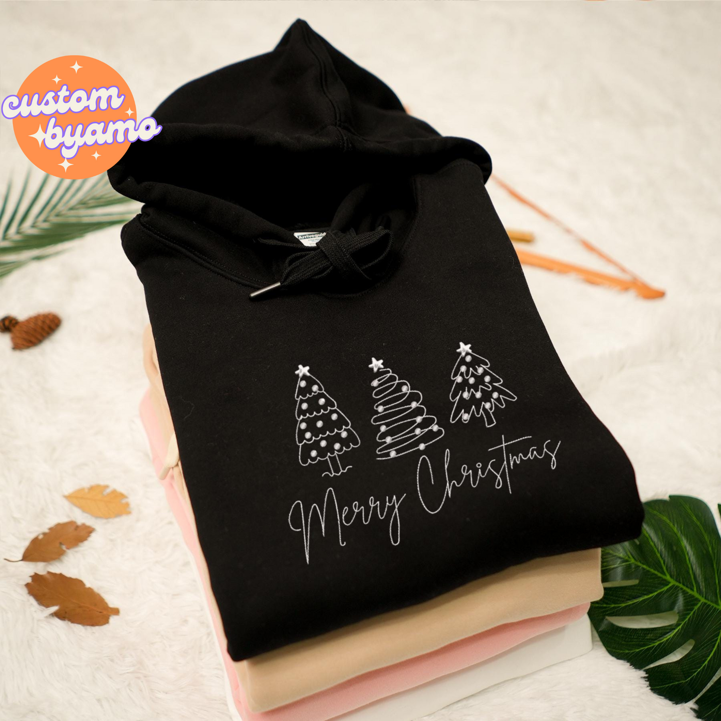 Christmas Tree Farm Lineart Embroidered Sweater/Hoodie