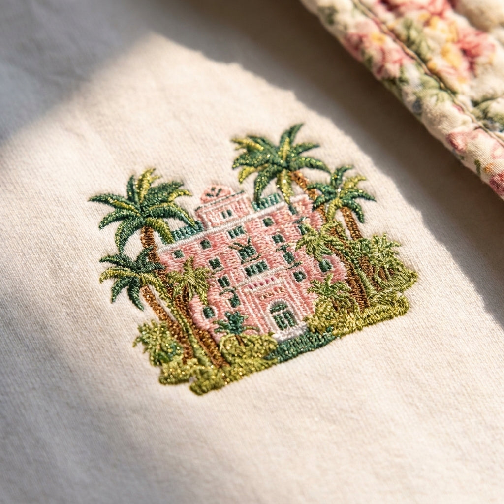 Palm Tree and Building Embroidered Sweater – Trendy Streetwear Style - photo 1