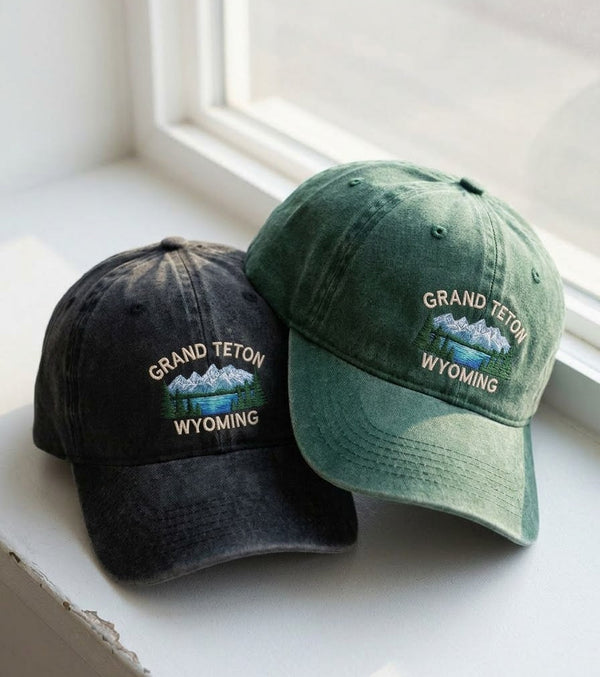 Grand Teton Wyoming Embroidered Cap – Washed Dad Hat