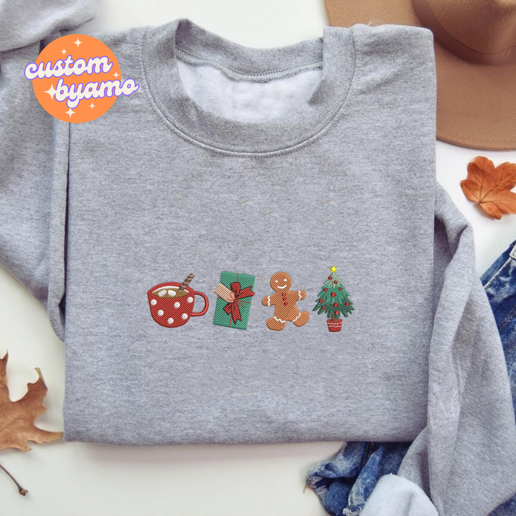 Christmas Tree Christmas Gingerbread Farm Embroidered Sweater