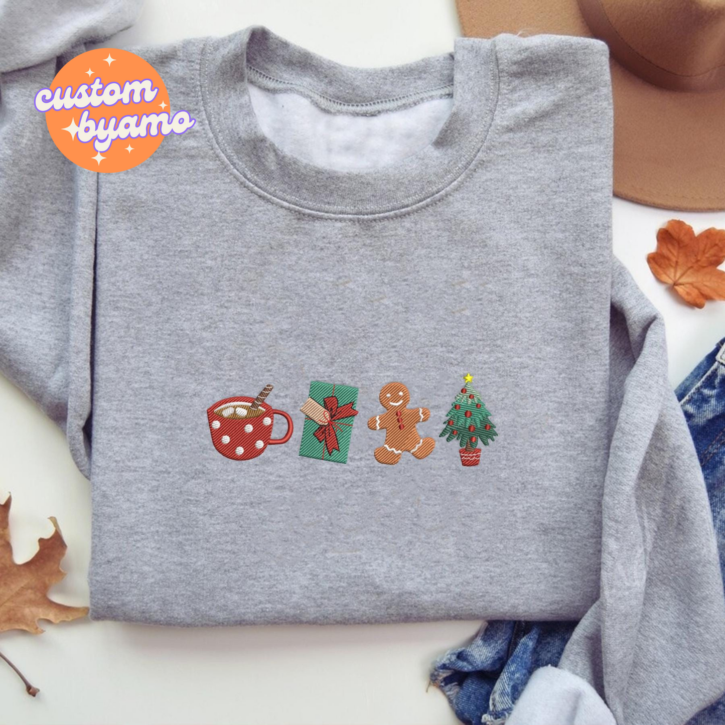 Christmas Tree Christmas Gingerbread Farm Embroidered Sweater/Hoodie