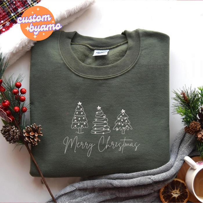 Christmas Tree Farm Lineart Embroidered Sweater