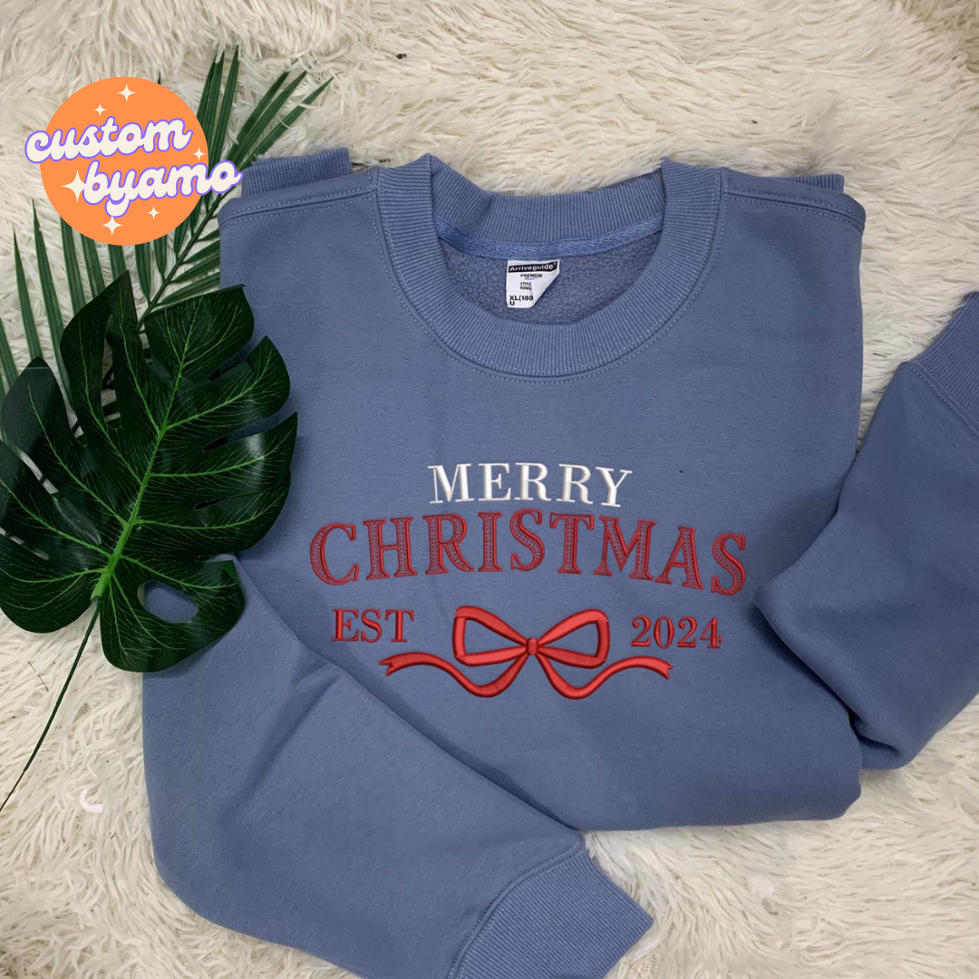 Christmas Bow Embroidered Hoodie