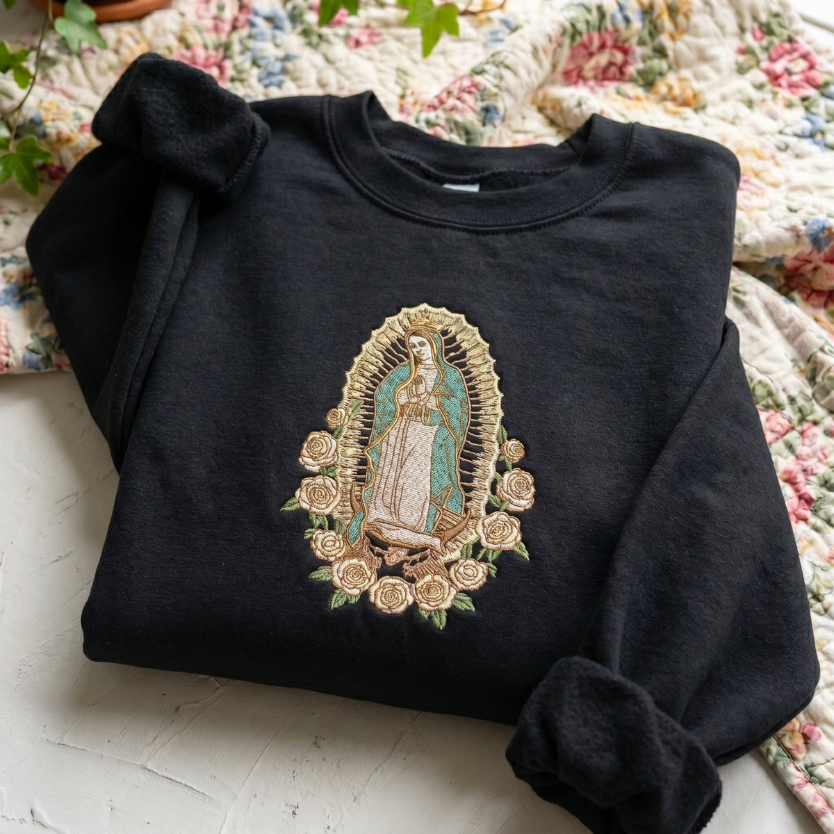 Mary with Roses Embroidered Sweater – Stylish Comfort - photo 3