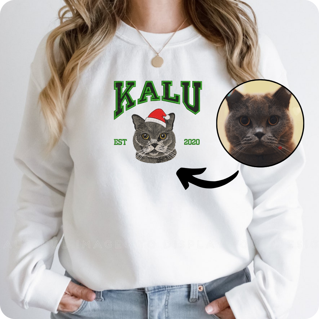 Custom Cat Hoodie Embroidered Cat Name, Personalized Pet Face Sweatshirt from Your Photo