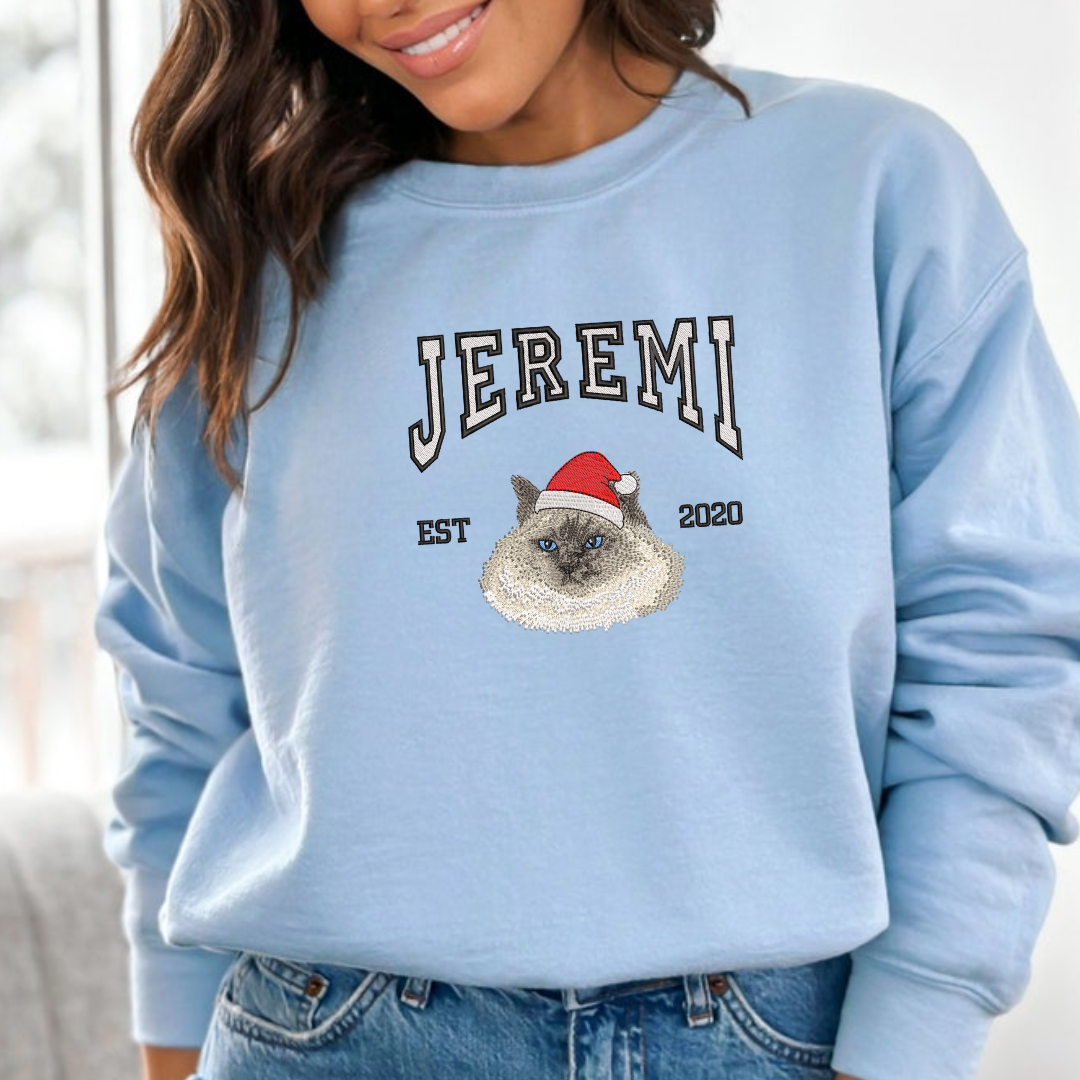 Custom Cat Hoodie Embroidered Cat Name, Personalized Pet Face Sweatshirt from Your Photo