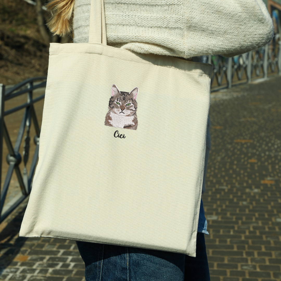 Custom Tote bag Embroidered Portrait from Photo