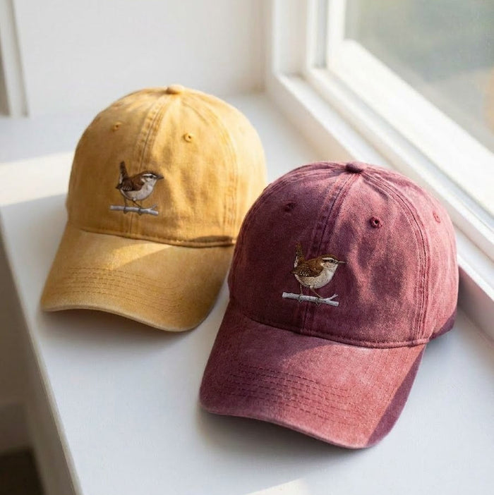 Little Bird Embroidered Cap – Mustard & Maroon Dad Hat
