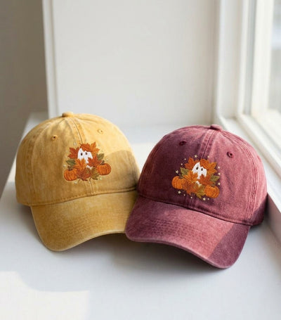 Autumn Mushroom Embroidered Cap – Mustard & Maroon Dad Hat