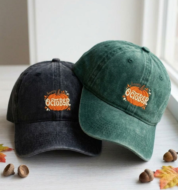 October Pumpkin Embroidered Cap – Fall Halloween Hat