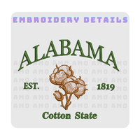 Alabama est 1819 Cotton State Embroidered T-Shirt 