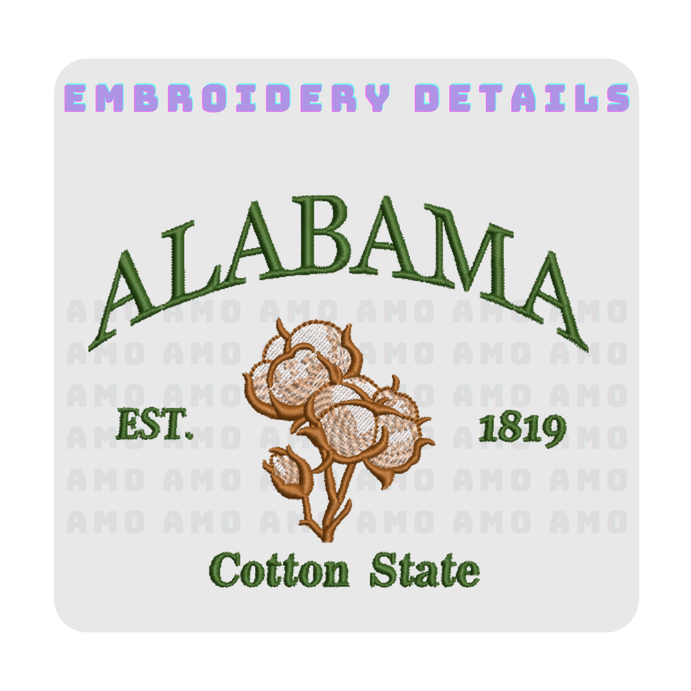 Alabama est 1819 Cotton State Embroidered T-Shirt 