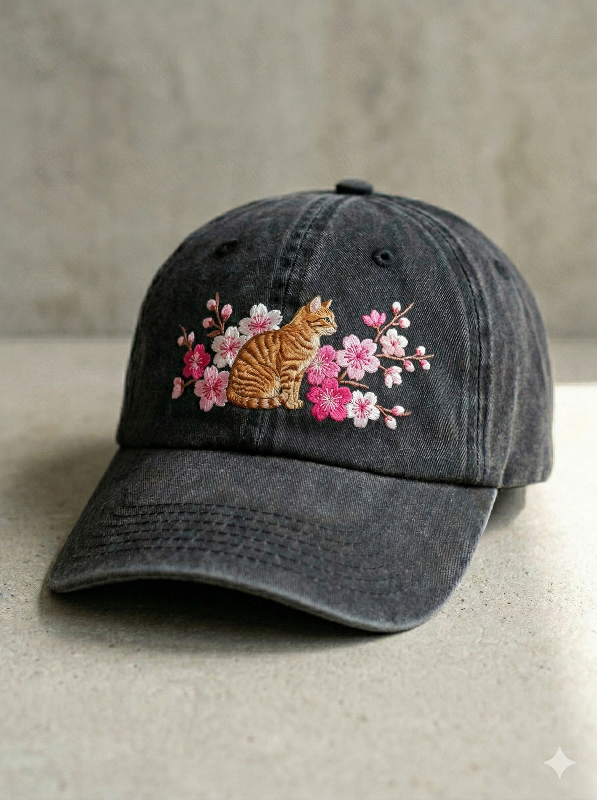 Orange Cat and Flowers Embroidered Cap - view 3