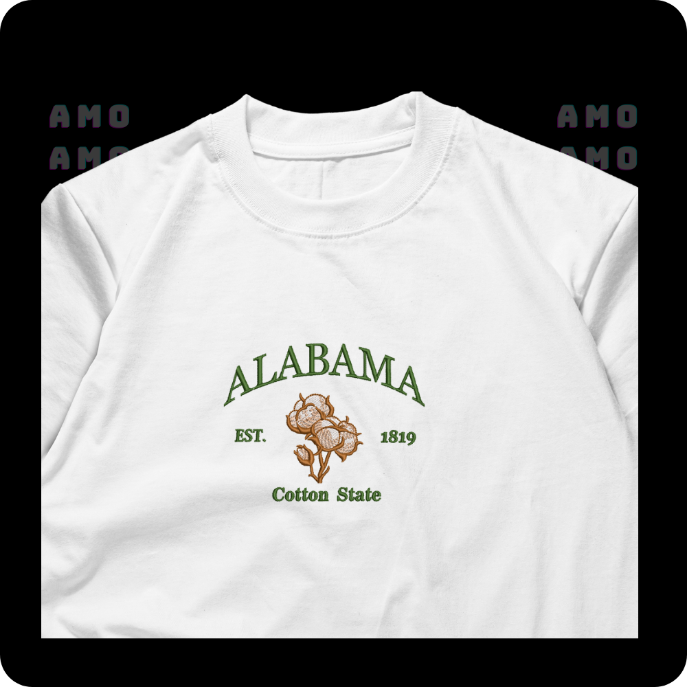 Alabama est 1819 Cotton State Embroidered T-Shirt 