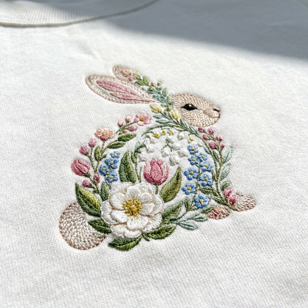Floral Bunny Embroidered Sweatshirt