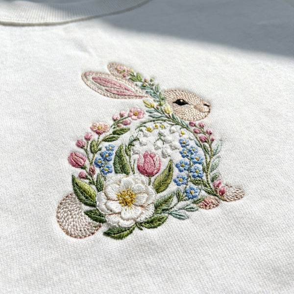 Floral Bunny Embroidered Sweatshirt