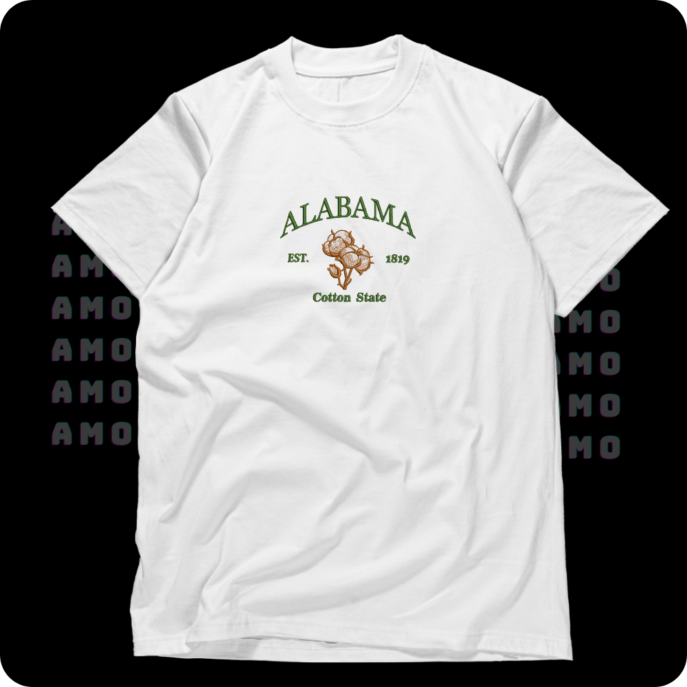 Alabama est 1819 Cotton State Embroidered T-Shirt 