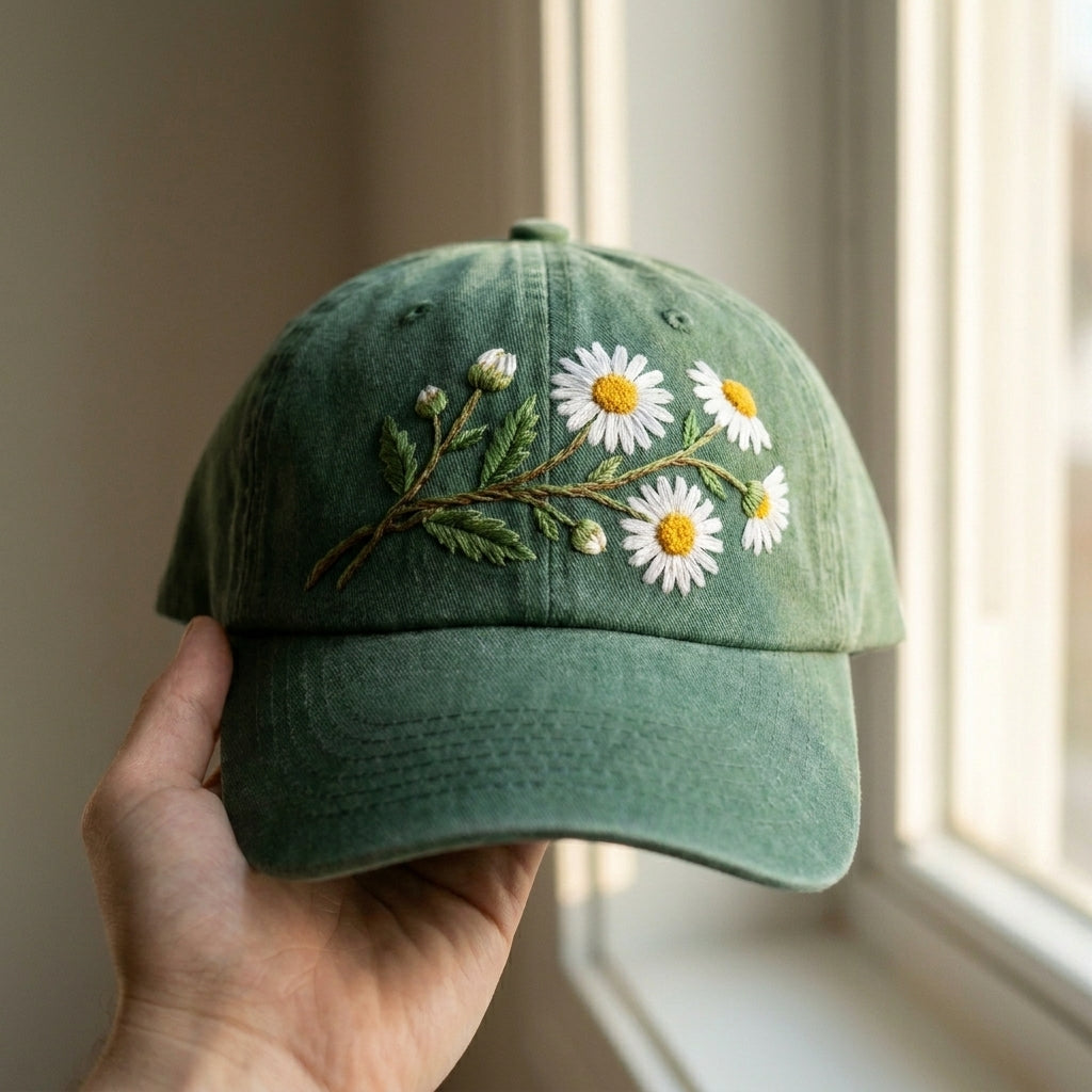 White Aster September Birth Flower Embroidered Cap – Perfect Gift - photo 4