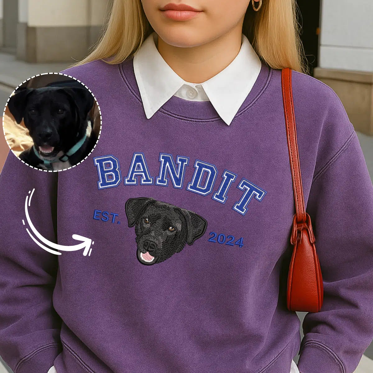 Custom Pet Embroidered Sweatshirt | Personalized Cat & Dog Portrait Sweater