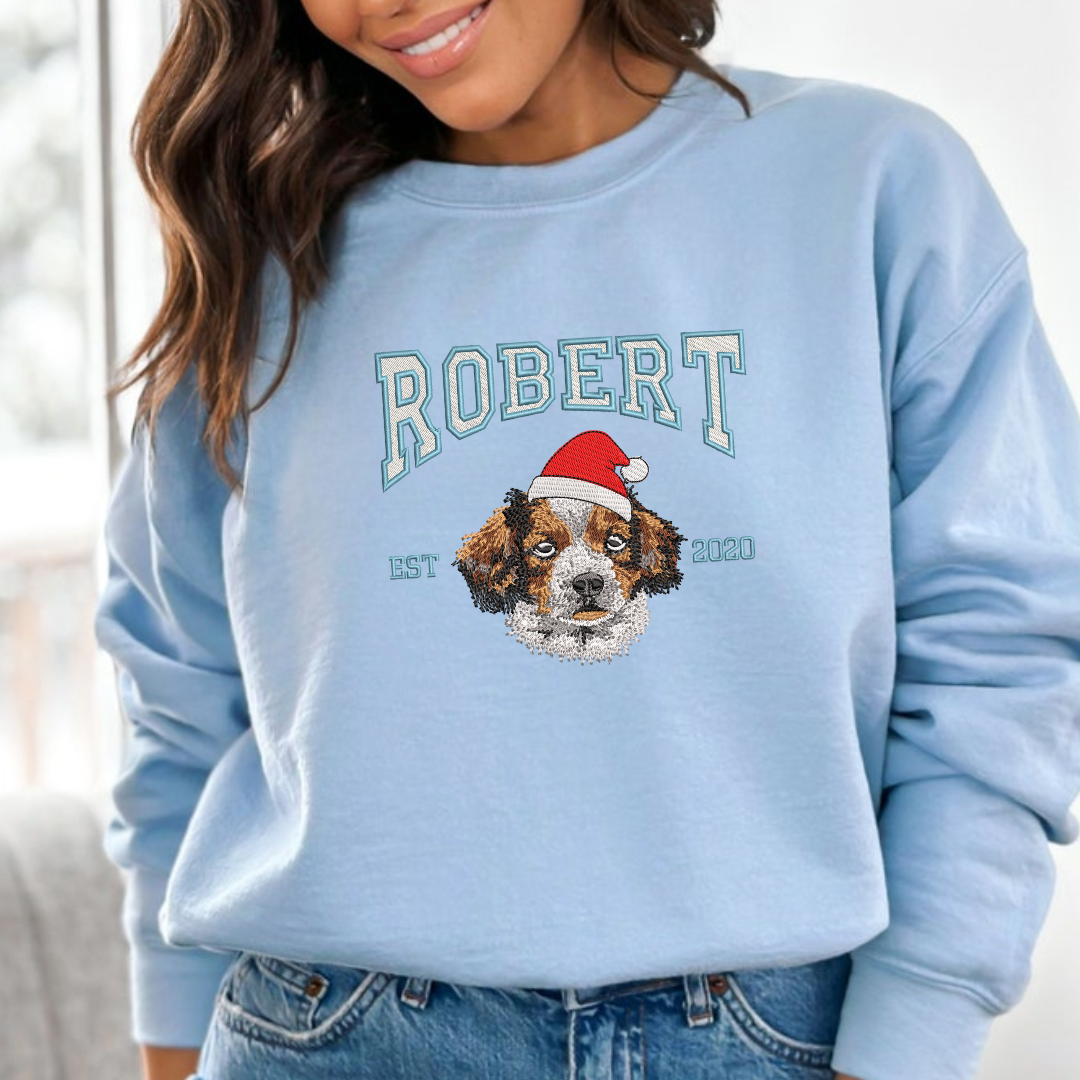 Custom Dog Hoodie Embroidered Dog Name, Personalized Pet Face Sweatshirt from Your Photo, Varsity Sweatshirt,Gifts for Dog Lover