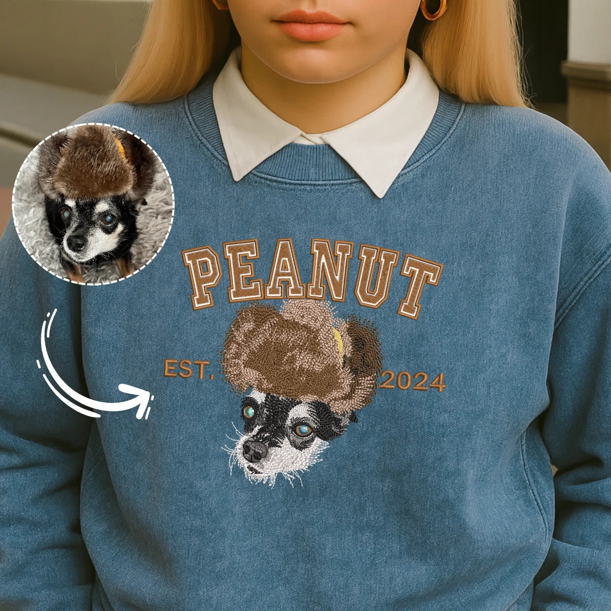 Custom Pet Embroidered Sweatshirt | Personalized Cat & Dog Portrait Sweater