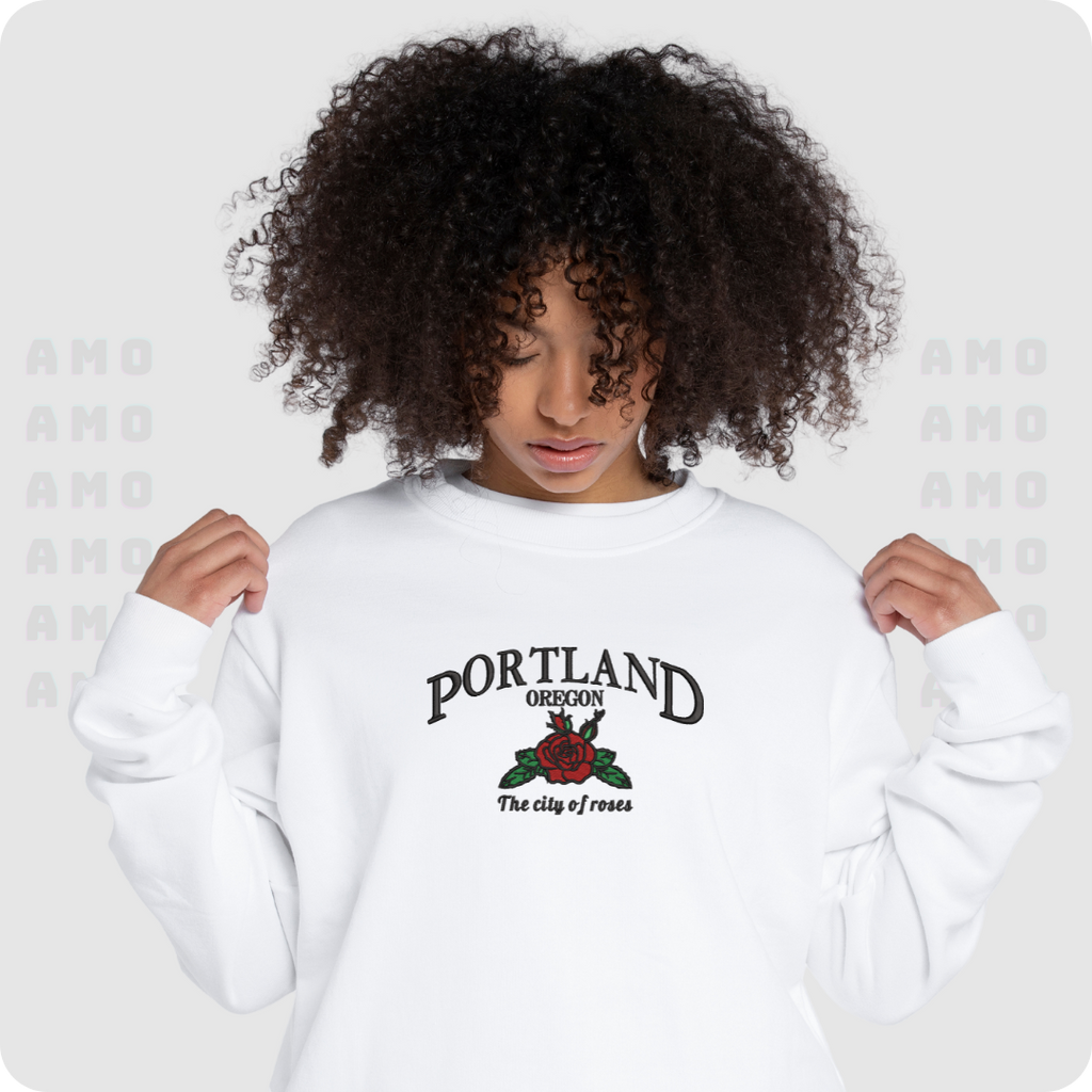 Portland Oregon The city of roses Embroidered Sweatshirts