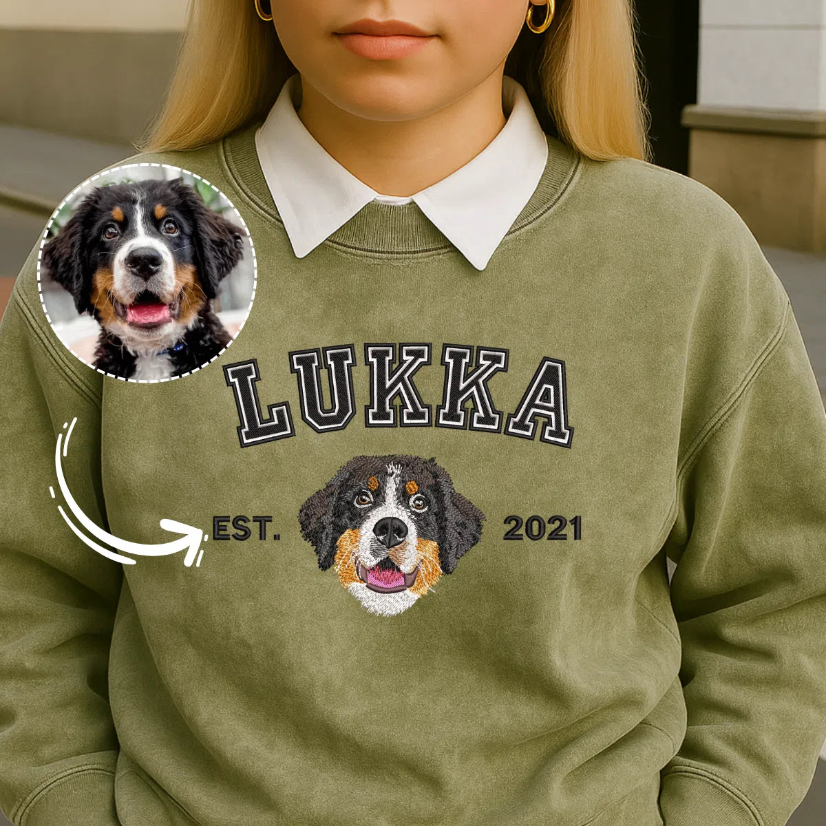 Custom Pet Embroidered Sweatshirt | Personalized Cat & Dog Portrait Sweater