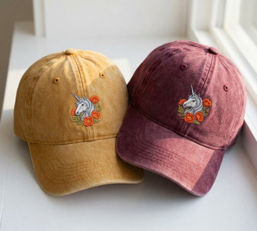 Unicorn and Poppy Embroidered Cap - view 2