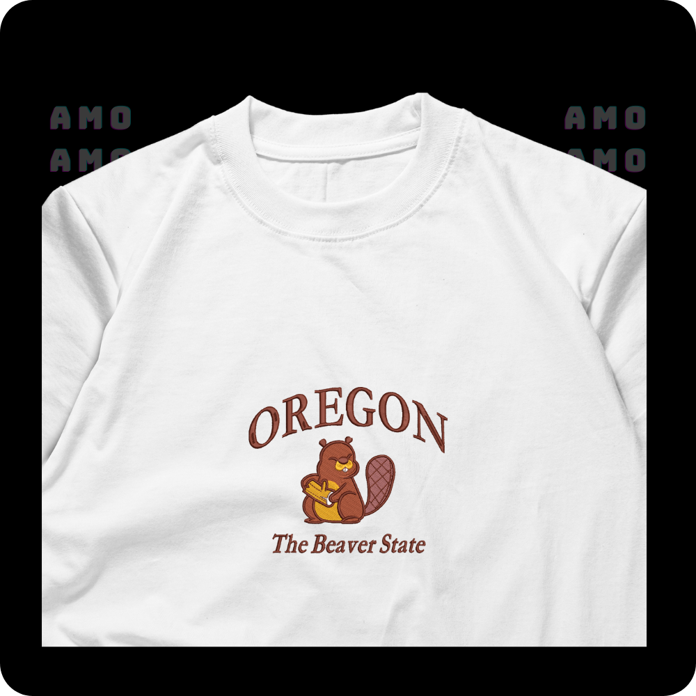 Oregon The Beaver State Embroidered T-Shirt 