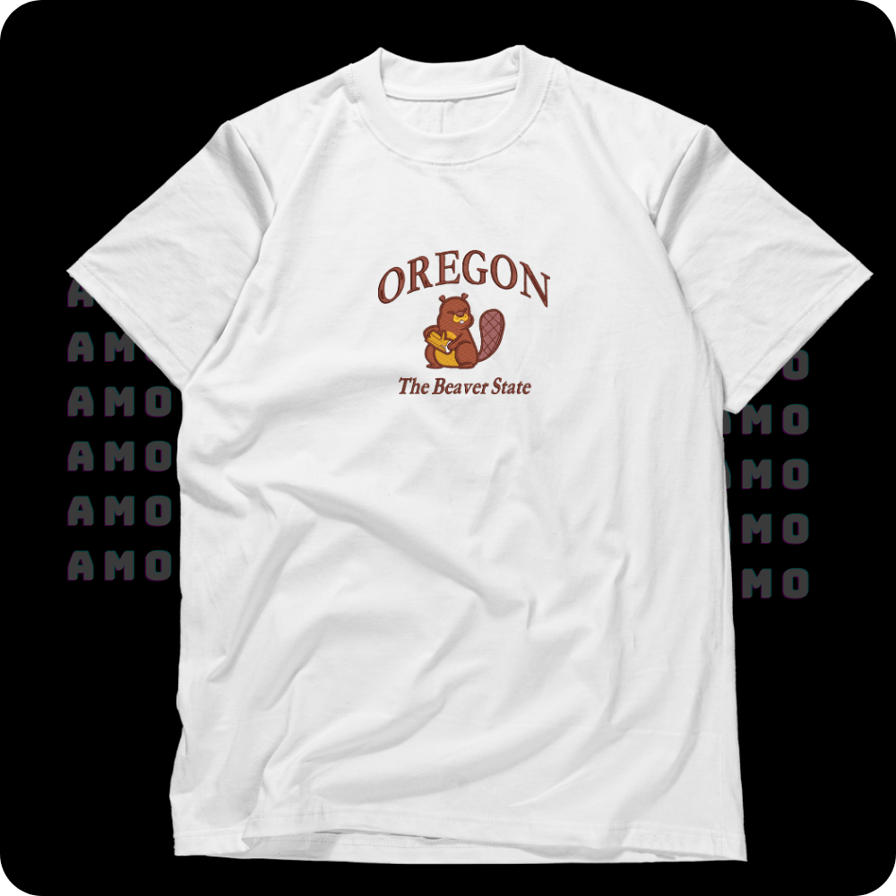 Oregon The Beaver State Embroidered T-Shirt 