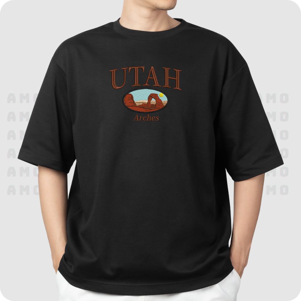 Arches Utah City Embroidered T-Shirt flat lay