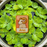 Aries zodiac embroidery patch featuring ram symbol in warm orange tones
