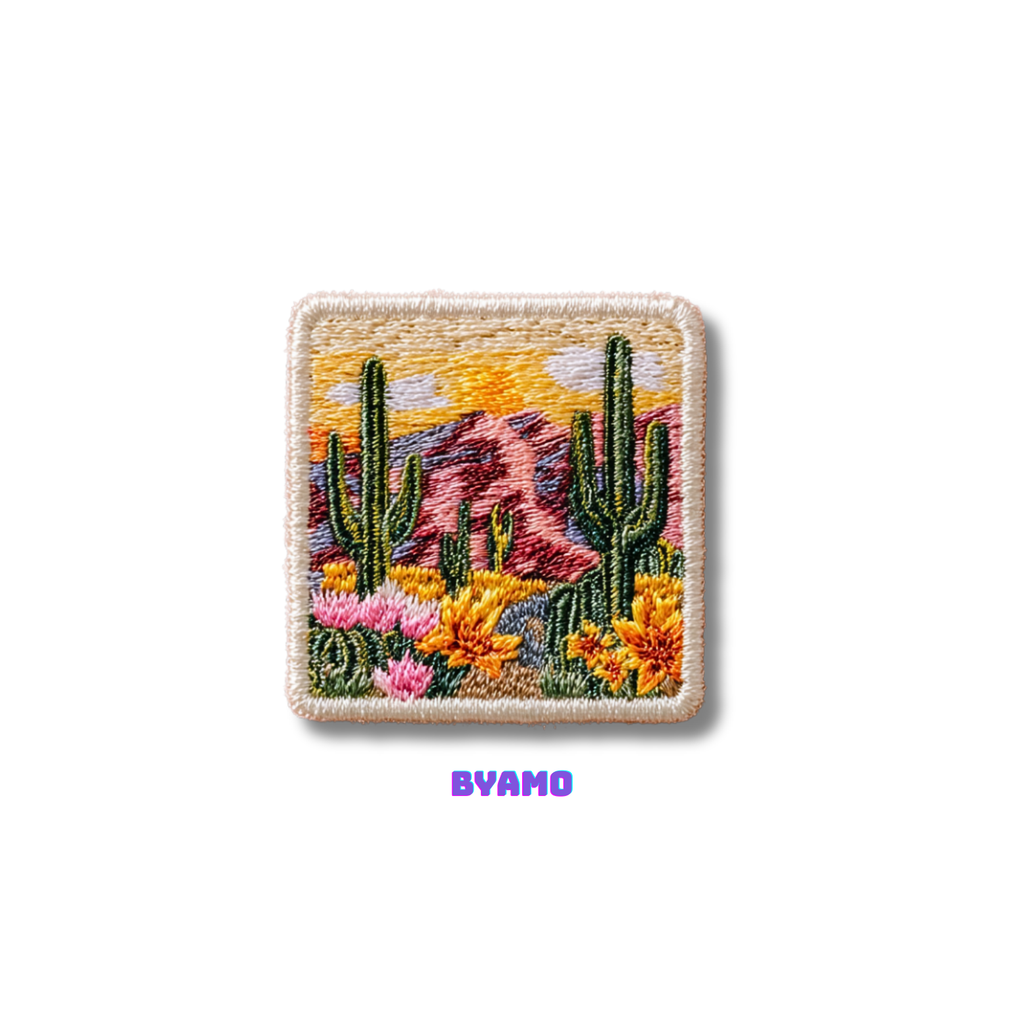 Arizona cactus desert embroidery patch on backpack southwest travel style

