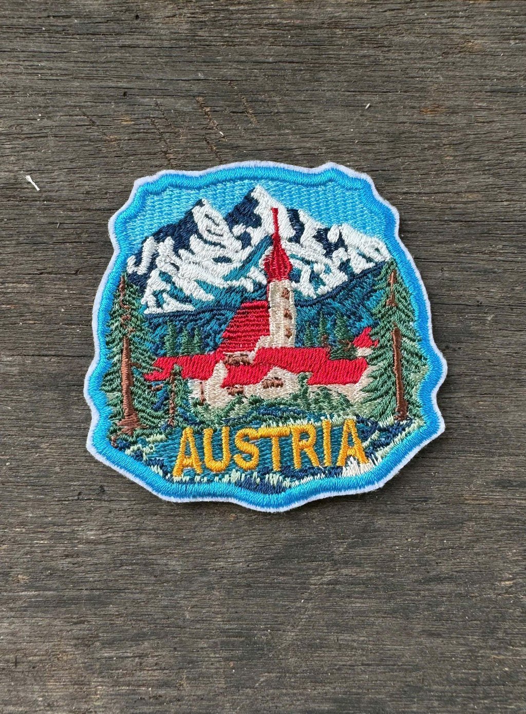Austria embroidery patch alpine mountain europe travel design