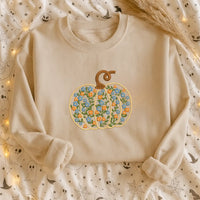 Autumn floral embroidery pumpkin sweatshirt