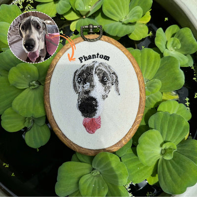Custom Pet Portrait Embroidered Hoop, Dog or Cat Wall Art