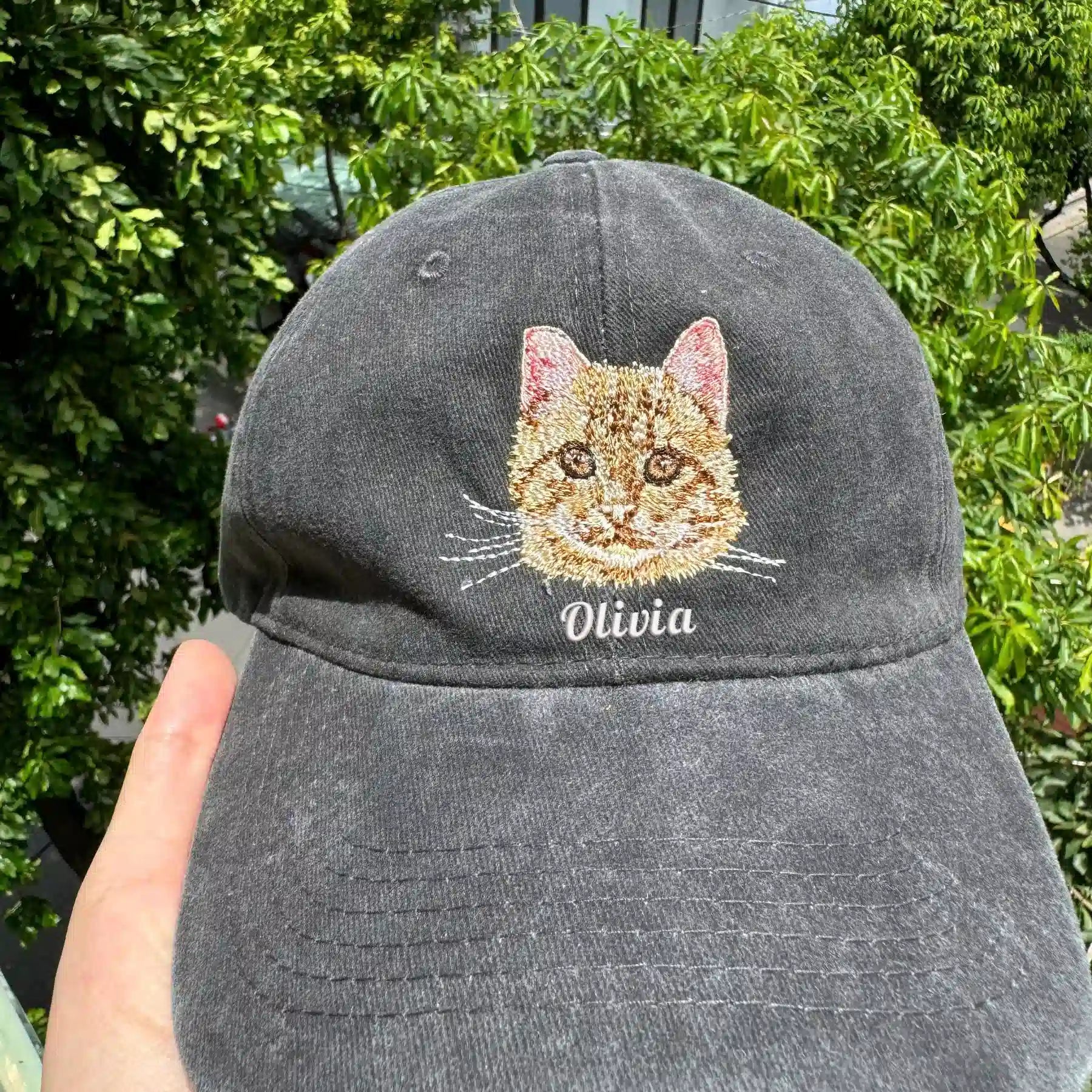 Custom Pet Embroidered Dad Hat – Personalized Cat & Dog Portrait Cap from Your Photo | Unique Gift for Pet Lovers