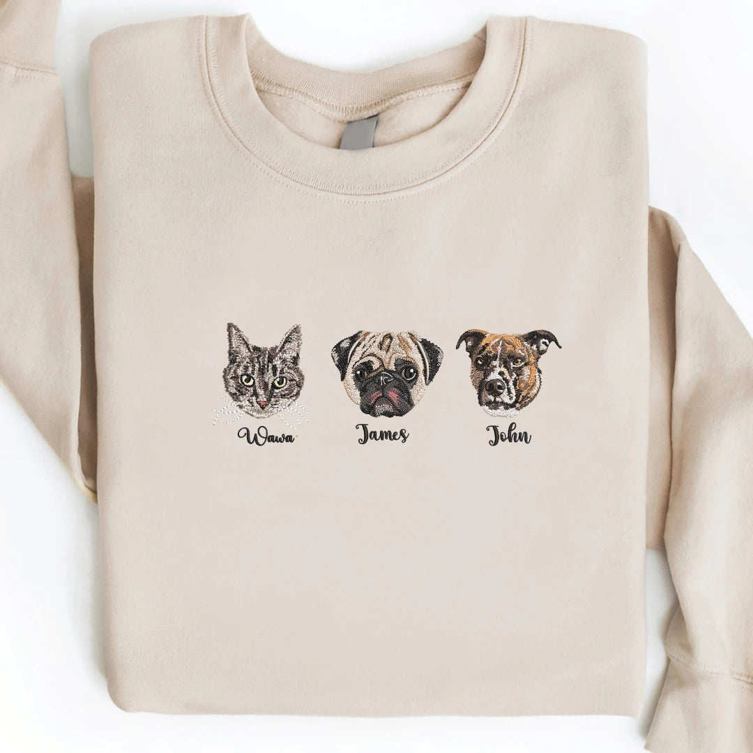 Custom Embroidered Pet Sweatshirt – Personalized Pet Portrait Sweater from Your Photo