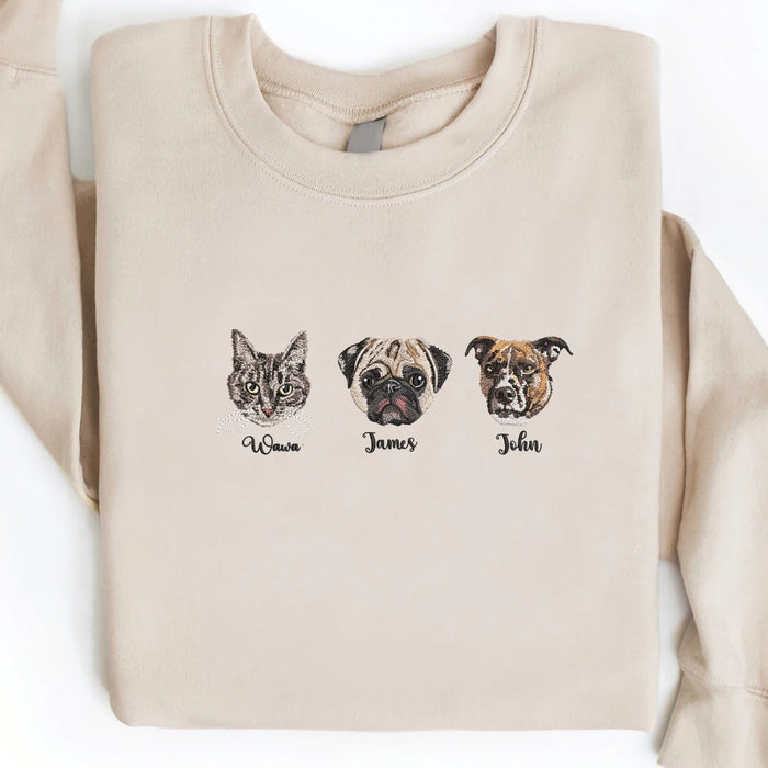 Custom Embroidered Pet Sweatshirt – Personalized Pet Portrait Sweater from Your Photo