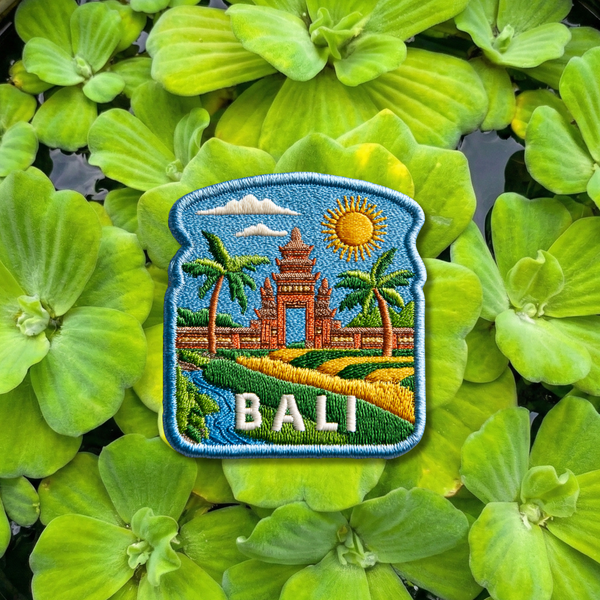 Bali Indonesia Embroidery Patch – Tropical Temple Travel Patch 3 Inch Iron On or Sew On