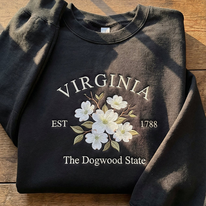 Virginia Dogwood Embroidered Sweatshirt – State Flower Botanical Gift Unisex Crewneck