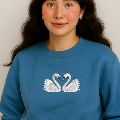 Embroidered Swan Sweatshirt Black Minimal Heart Pullover