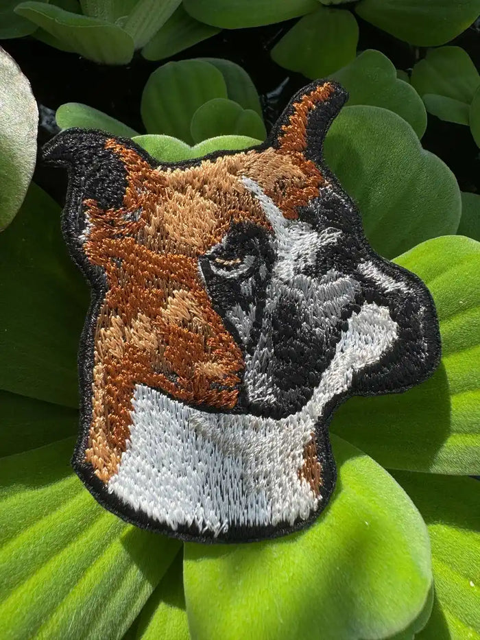 Boxer Dog Embroidered Patch – Iron On or Sew On | Custom Dog Portrait Patch for Jackets, Backpacks & More