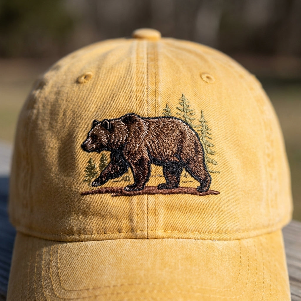 Brown Bear embroidered baseball cap in two-tone colors
