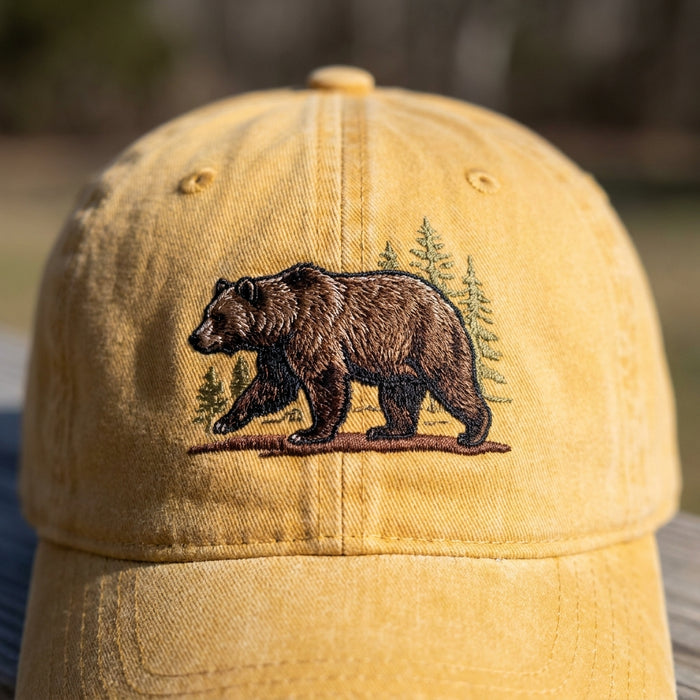 Brown Bear Embroidered Baseball Cap – Wildlife Cotton Hat for Men & Women